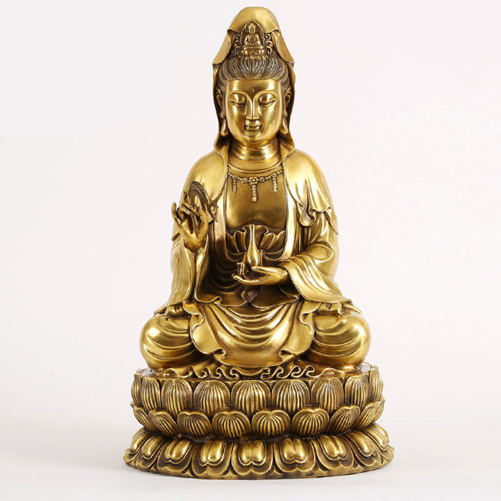 Buddha Stones Kwan Yin Avalokitesvara Sosteniendo una Botella de Sauce Estatuilla de Armonía de Latón y Cobre Decoración para el Hogar - Avalokiteshvara 33*28*55 cm - image 9