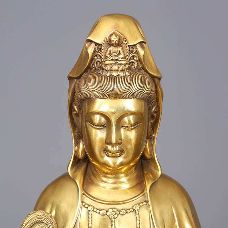 Buddha Stones Kwan Yin Avalokitesvara Sosteniendo una Botella de Sauce Estatuilla de Armonía de Latón y Cobre Decoración para el Hogar