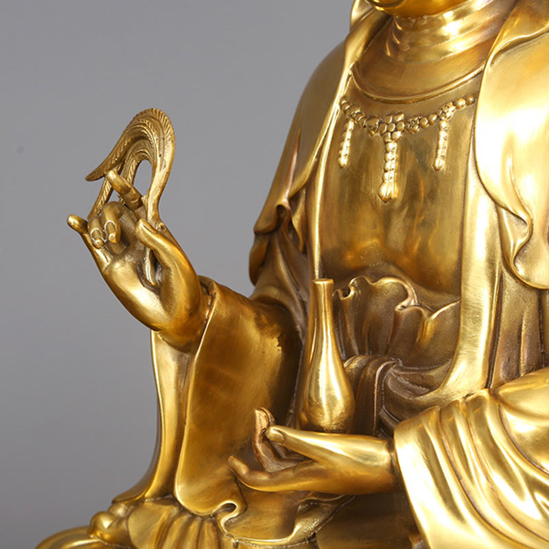 Buddha Stones Kwan Yin Avalokitesvara Sosteniendo una Botella de Sauce Estatuilla de Armonía de Latón y Cobre Decoración para el Hogar