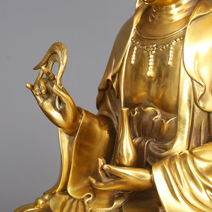 Buddha Stones Kwan Yin Avalokitesvara Sosteniendo una Botella de Sauce Estatuilla de Armonía de Latón y Cobre Decoración para el Hogar