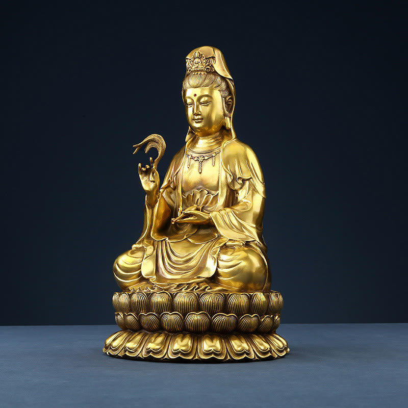Buddha Stones Kwan Yin Avalokitesvara Sosteniendo una Botella de Sauce Estatuilla de Armonía de Latón y Cobre Decoración para el Hogar