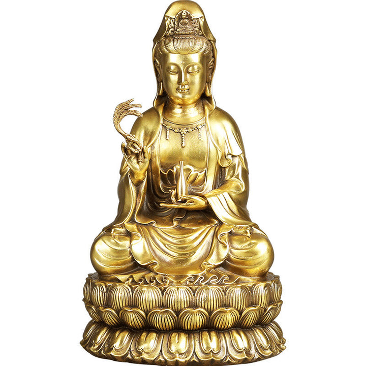 Buddha Stones Kwan Yin Avalokitesvara Sosteniendo una Botella de Sauce Estatuilla de Armonía de Latón y Cobre Decoración para el Hogar