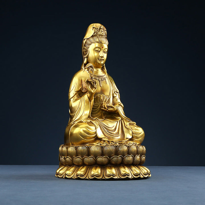 Buddha Stones Kwan Yin Avalokitesvara Sosteniendo una Botella de Sauce Estatuilla de Armonía de Latón y Cobre Decoración para el Hogar