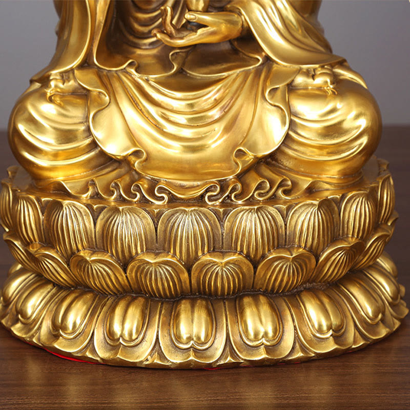Buddha Stones Kwan Yin Avalokitesvara Sosteniendo una Botella de Sauce Estatuilla de Armonía de Latón y Cobre Decoración para el Hogar