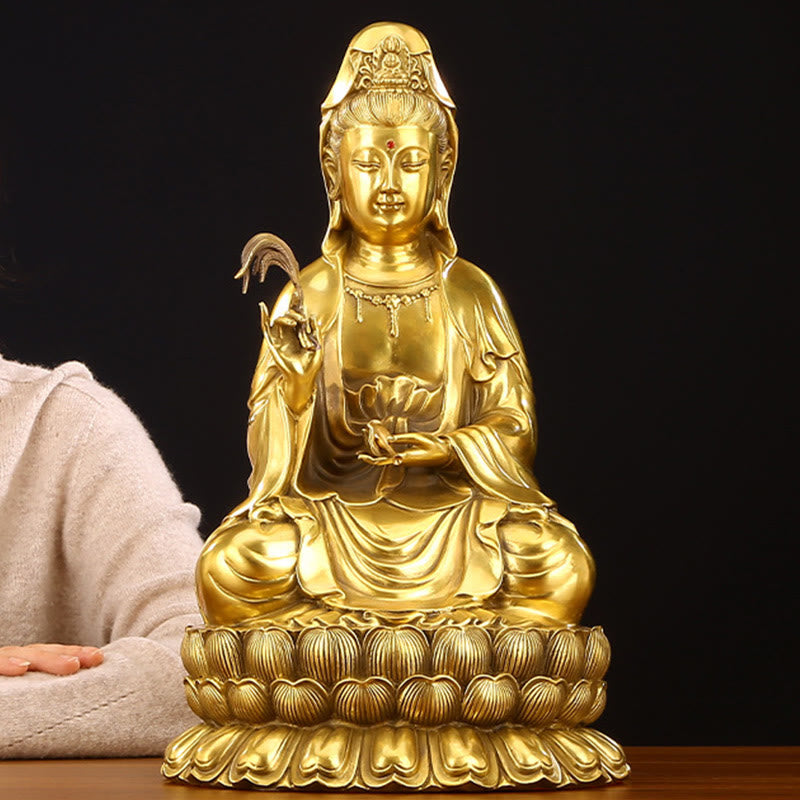 Buddha Stones Kwan Yin Avalokitesvara Sosteniendo una Botella de Sauce Estatuilla de Armonía de Latón y Cobre Decoración para el Hogar