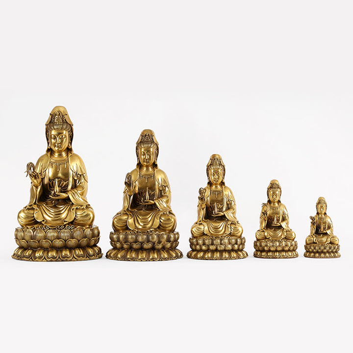 Buddha Stones Kwan Yin Avalokitesvara Sosteniendo una Botella de Sauce Estatuilla de Armonía de Latón y Cobre Decoración para el Hogar