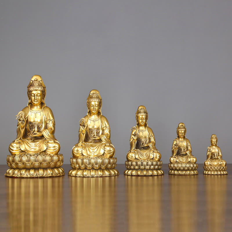 Buddha Stones Kwan Yin Avalokitesvara Sosteniendo una Botella de Sauce Estatuilla de Armonía de Latón y Cobre Decoración para el Hogar - image 1