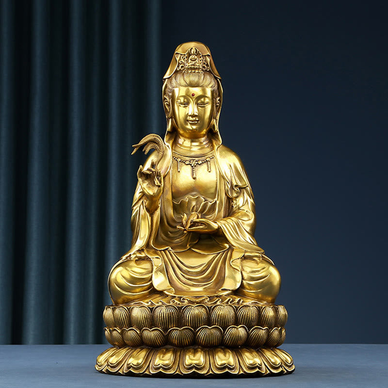 Buddha Stones Kwan Yin Avalokitesvara Sosteniendo una Botella de Sauce Estatuilla de Armonía de Latón y Cobre Decoración para el Hogar - image 0