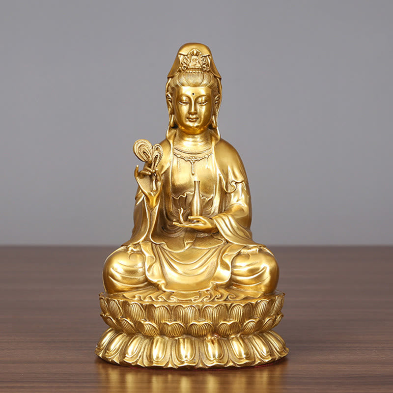 Buddha Stones Kwan Yin Avalokitesvara Sosteniendo una Botella de Sauce Estatuilla de Armonía de Latón y Cobre Decoración para el Hogar