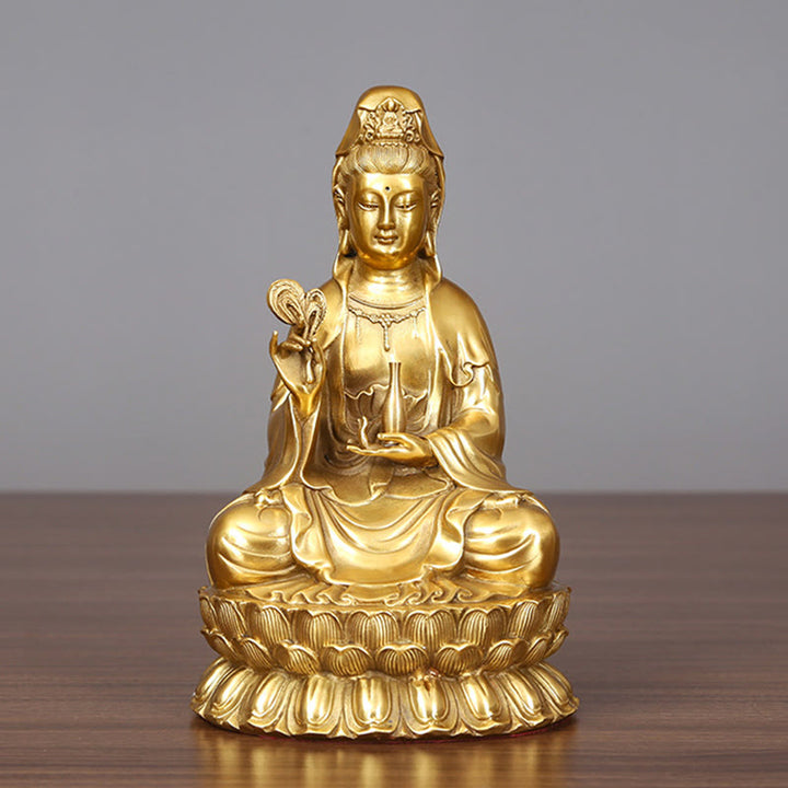 Buddha Stones Kwan Yin Avalokitesvara Sosteniendo una Botella de Sauce Estatuilla de Armonía de Latón y Cobre Decoración para el Hogar