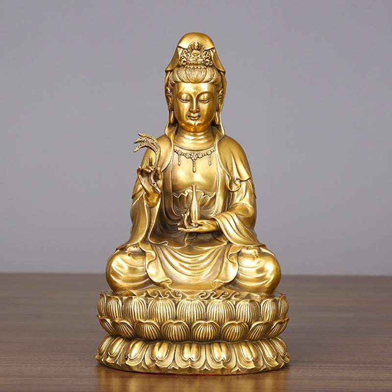 Buddha Stones Kwan Yin Avalokitesvara Sosteniendo una Botella de Sauce Estatuilla de Armonía de Latón y Cobre Decoración para el Hogar