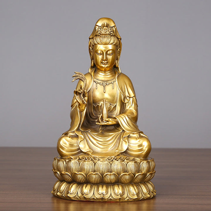 Buddha Stones Kwan Yin Avalokitesvara Sosteniendo una Botella de Sauce Estatuilla de Armonía de Latón y Cobre Decoración para el Hogar