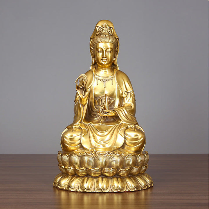 Buddha Stones Kwan Yin Avalokitesvara Sosteniendo una Botella de Sauce Estatuilla de Armonía de Latón y Cobre Decoración para el Hogar
