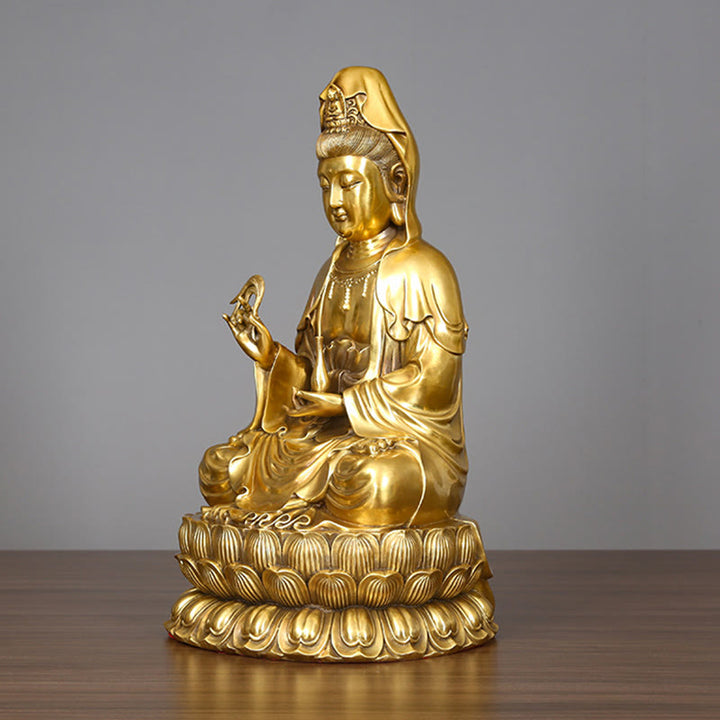 Buddha Stones Kwan Yin Avalokitesvara Sosteniendo una Botella de Sauce Estatuilla de Armonía de Latón y Cobre Decoración para el Hogar