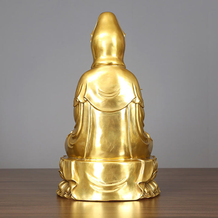 Buddha Stones Kwan Yin Avalokitesvara Sosteniendo una Botella de Sauce Estatuilla de Armonía de Latón y Cobre Decoración para el Hogar