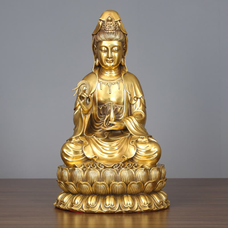 Buddha Stones Kwan Yin Avalokitesvara Sosteniendo una Botella de Sauce Estatuilla de Armonía de Latón y Cobre Decoración para el Hogar