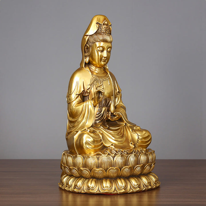 Buddha Stones Kwan Yin Avalokitesvara Sosteniendo una Botella de Sauce Estatuilla de Armonía de Latón y Cobre Decoración para el Hogar