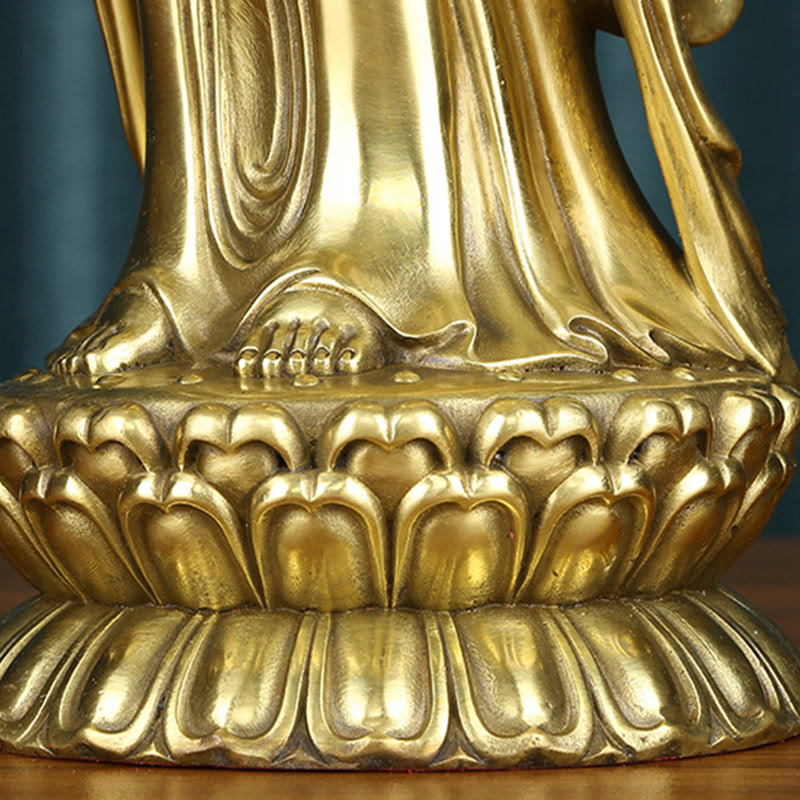 Buddha Stones Kwan Yin Avalokitesvara Sosteniendo La Rueda del Dharma Estatua de Riqueza de Latón y Cobre Decoración - image 15