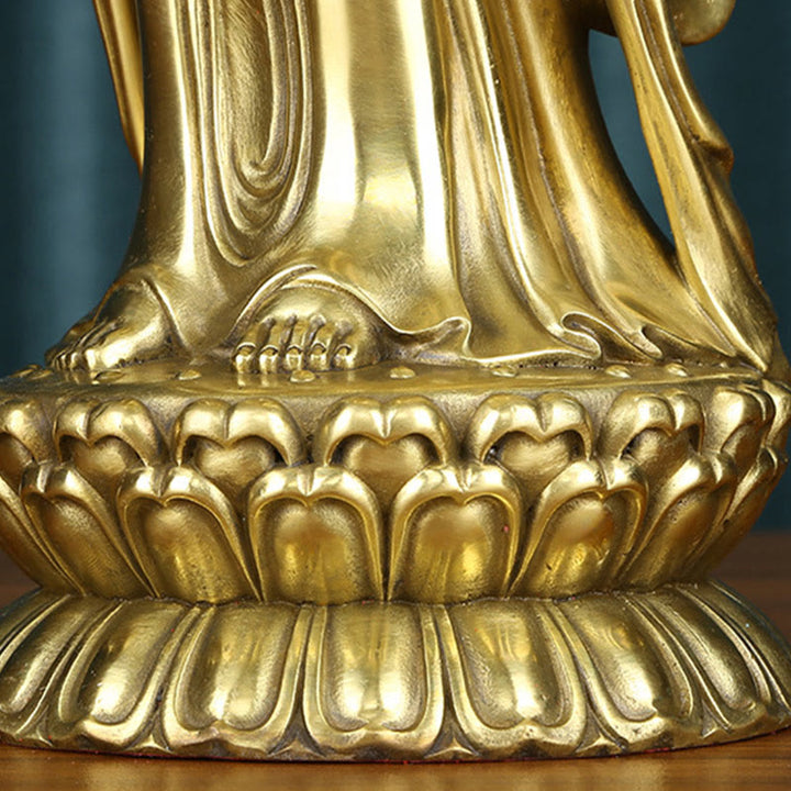 Buddha Stones Kwan Yin Avalokitesvara Sosteniendo La Rueda del Dharma Estatua de Riqueza de Latón y Cobre Decoración - image 15