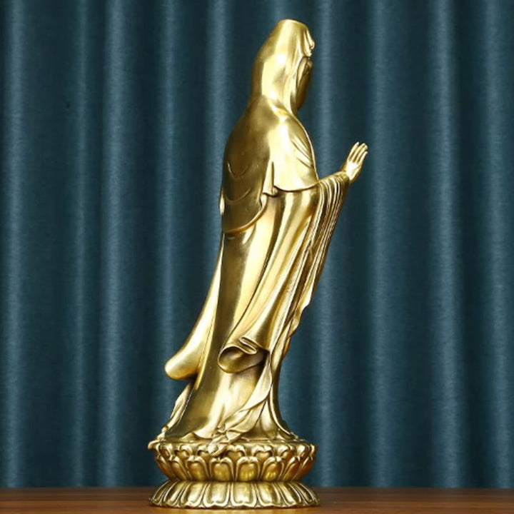 Buddha Stones Kwan Yin Avalokitesvara Sosteniendo La Rueda del Dharma Estatua de Riqueza de Latón y Cobre Decoración - image 17