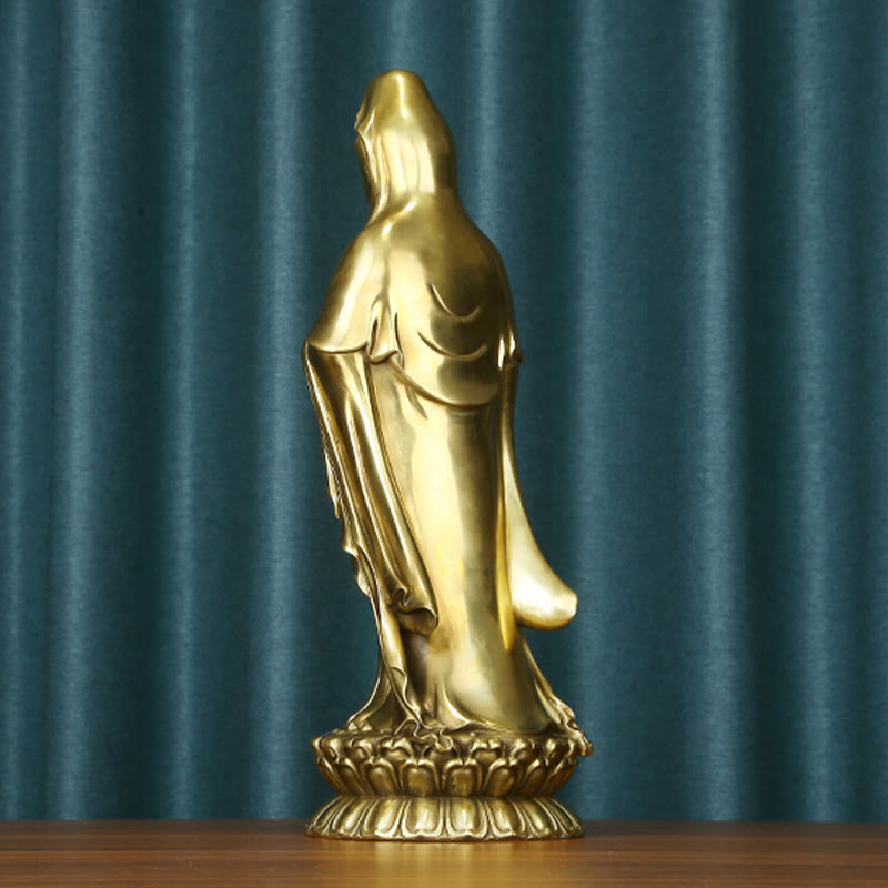 Buddha Stones Kwan Yin Avalokitesvara Sosteniendo La Rueda del Dharma Estatua de Riqueza de Latón y Cobre Decoración - image 18