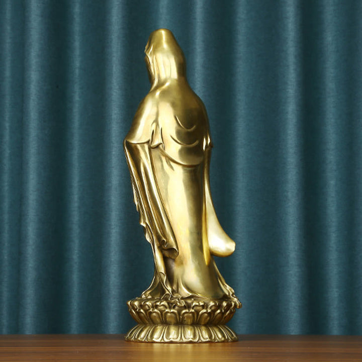 Buddha Stones Kwan Yin Avalokitesvara Sosteniendo La Rueda del Dharma Estatua de Riqueza de Latón y Cobre Decoración - image 18