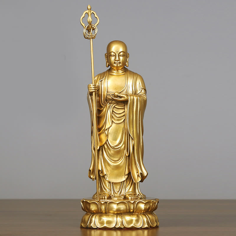 Figura del Bodhisattva Ksitigarbha de Buddha Stones Estatua de Cobre de Compasión Decoración para Ofrendas en el Hogar