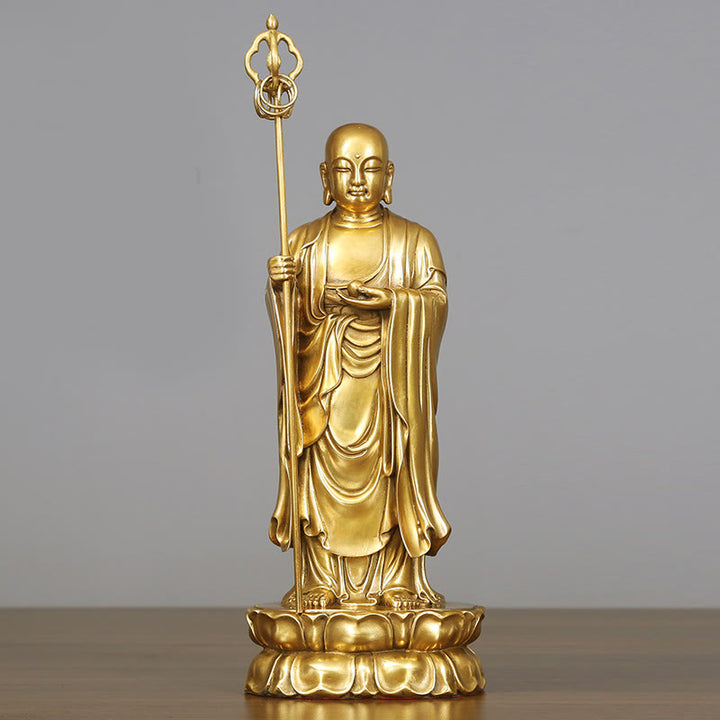 Figura del Bodhisattva Ksitigarbha de Buddha Stones Estatua de Cobre de Compasión Decoración para Ofrendas en el Hogar