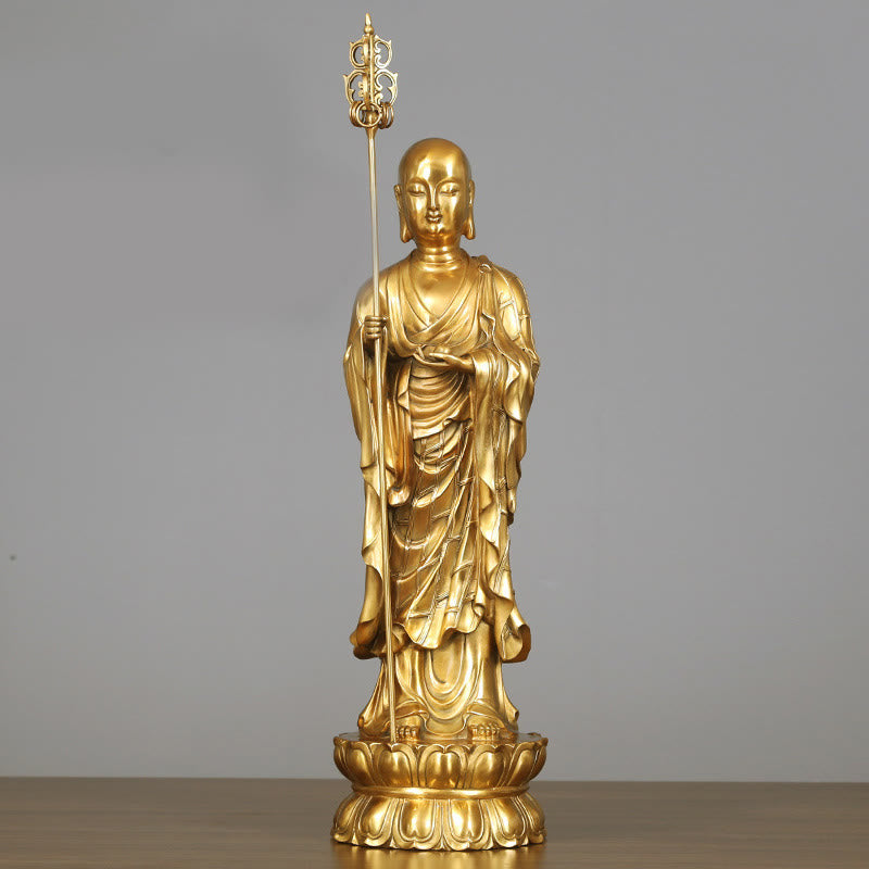 Figura del Bodhisattva Ksitigarbha de Buddha Stones Estatua de Cobre de Compasión Decoración para Ofrendas en el Hogar