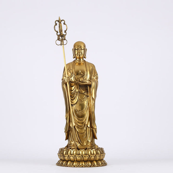 Figura del Bodhisattva Ksitigarbha de Buddha Stones Estatua de Cobre de Compasión Decoración para Ofrendas en el Hogar