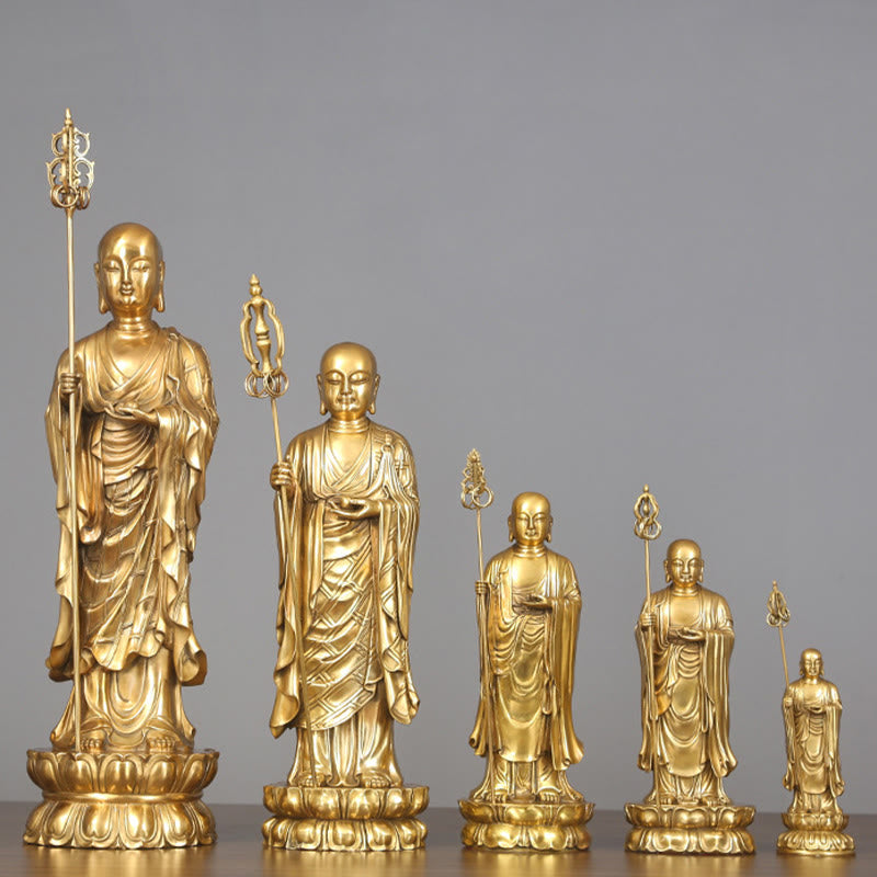Figura del Bodhisattva Ksitigarbha de Buddha Stones Estatua de Cobre de Compasión Decoración para Ofrendas en el Hogar