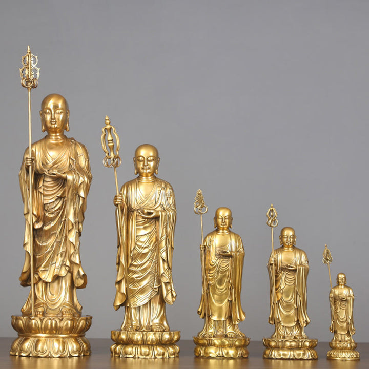 Figura del Bodhisattva Ksitigarbha de Buddha Stones Estatua de Cobre de Compasión Decoración para Ofrendas en el Hogar