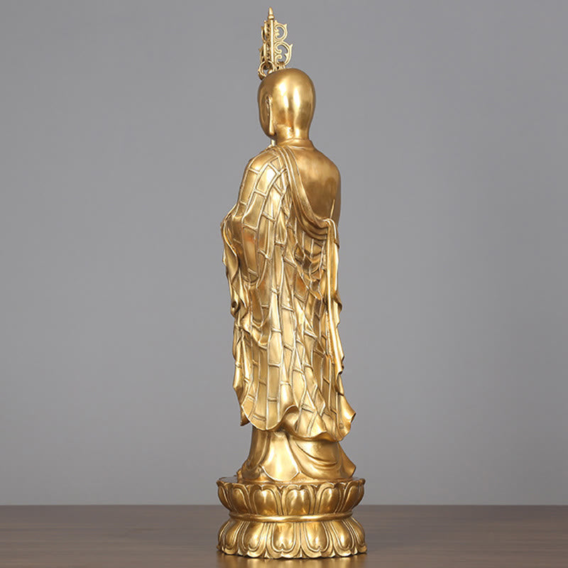 Figura del Bodhisattva Ksitigarbha de Buddha Stones Estatua de Cobre de Compasión Decoración para Ofrendas en el Hogar