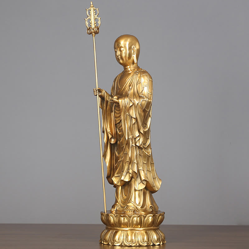 Figura del Bodhisattva Ksitigarbha de Buddha Stones Estatua de Cobre de Compasión Decoración para Ofrendas en el Hogar