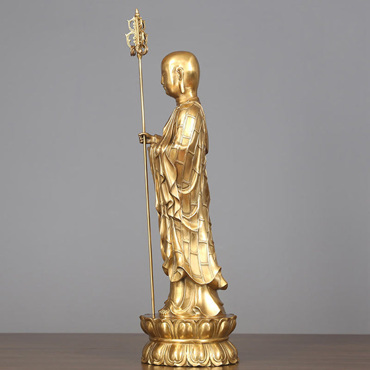 Figura del Bodhisattva Ksitigarbha de Buddha Stones Estatua de Cobre de Compasión Decoración para Ofrendas en el Hogar