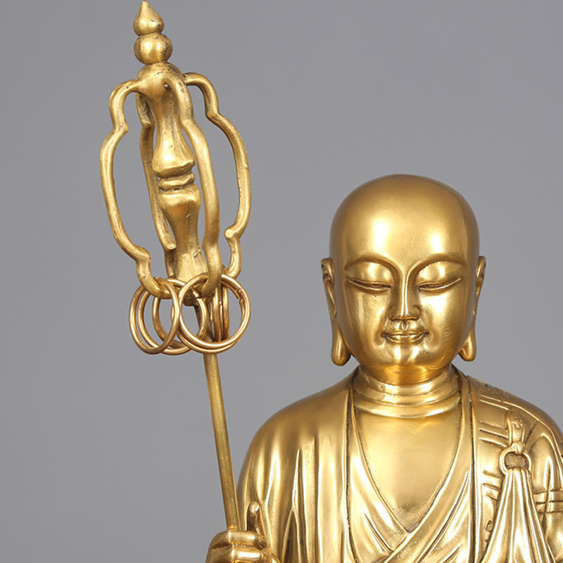 Figura del Bodhisattva Ksitigarbha de Buddha Stones Estatua de Cobre de Compasión Decoración para Ofrendas en el Hogar