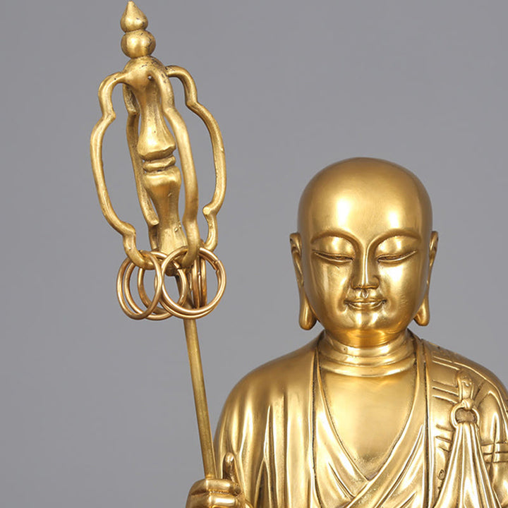 Figura del Bodhisattva Ksitigarbha de Buddha Stones Estatua de Cobre de Compasión Decoración para Ofrendas en el Hogar