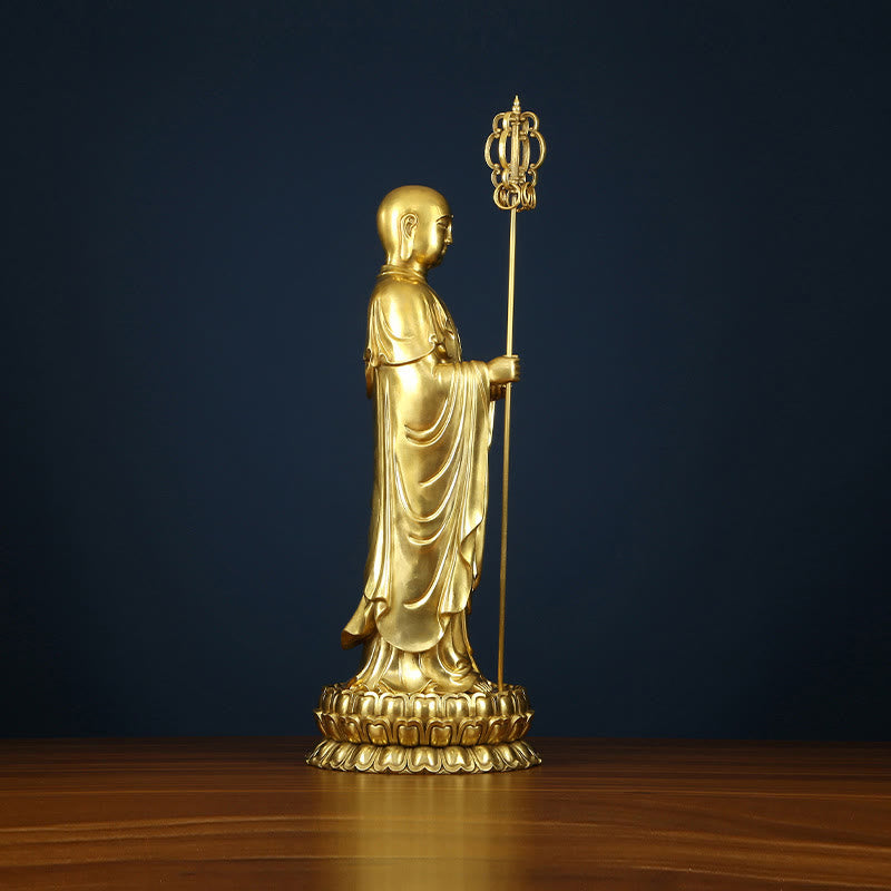 Figura del Bodhisattva Ksitigarbha de Buddha Stones Estatua de Cobre de Compasión Decoración para Ofrendas en el Hogar