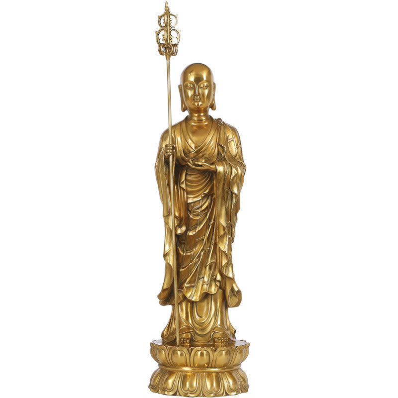 Figura del Bodhisattva Ksitigarbha de Buddha Stones Estatua de Cobre de Compasión Decoración para Ofrendas en el Hogar