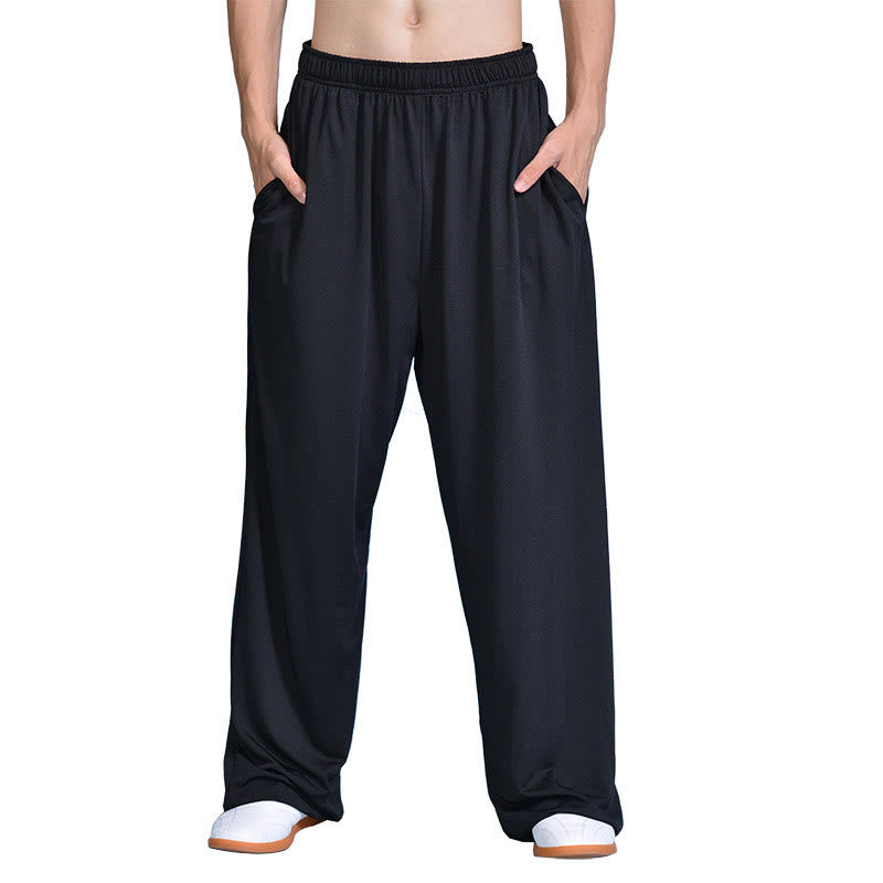 Pantalones de práctica de Tai Chi y Qigong unisex de verano con cintura elástica y bolsillos de Buddha Stones - Negro - 3XL- APTO PARA US./ UK/AU/ EU- 2XL - image 1