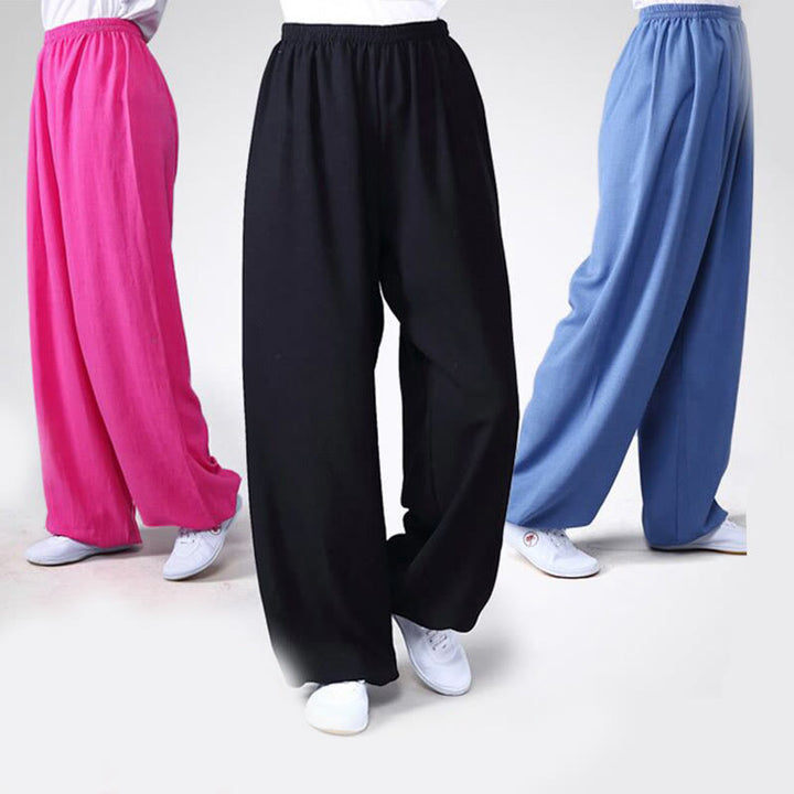 Pantalones de verano de Buddha Stones con cintura elástica para la práctica de Tai Chi y Qigong, de algodón y lino unisex - image 1