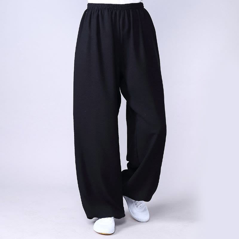 Pantalones de verano de Buddha Stones con cintura elástica para la práctica de Tai Chi y Qigong, de algodón y lino unisex - Negro - 3XL- APTO PARA US. UK/ AU/UE - 2XL - image 3