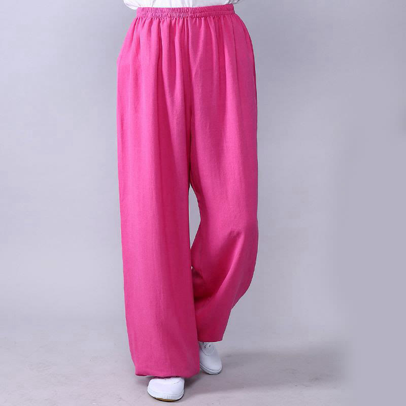 Pantalones de verano de Buddha Stones con cintura elástica para la práctica de Tai Chi y Qigong, de algodón y lino unisex - Rosa intenso - 3XL- APTO PARA US./ UK/AU/ EU- 2XL - image 3
