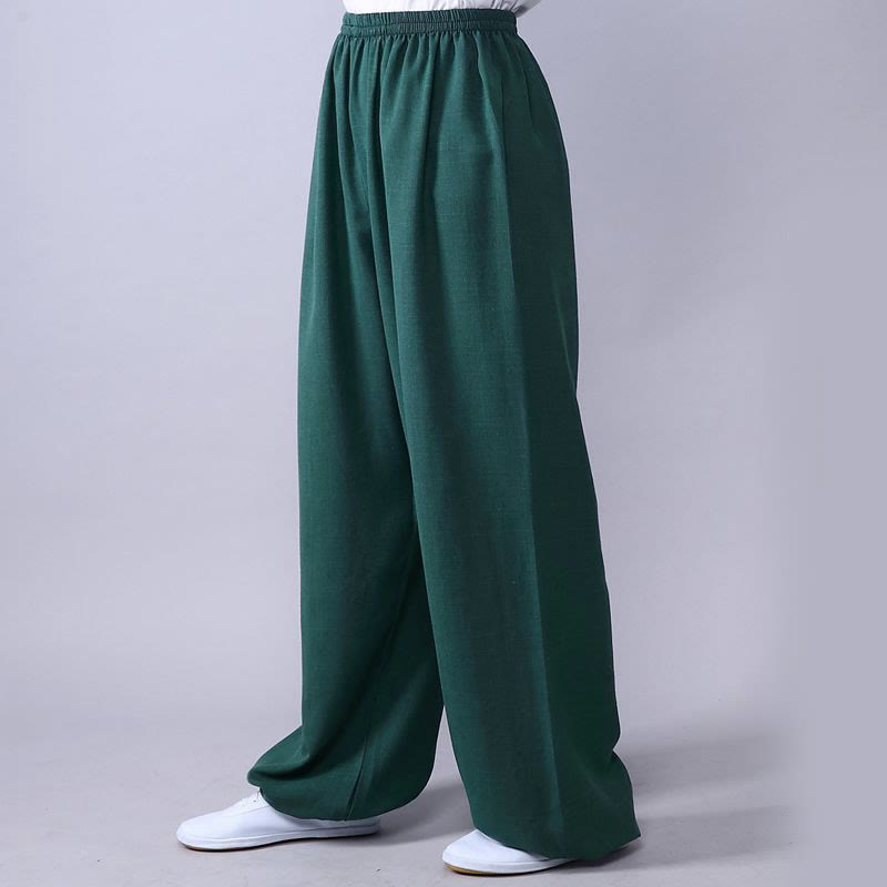 Pantalones de verano de Buddha Stones con cintura elástica para la práctica de Tai Chi y Qigong, de algodón y lino unisex - Verde mar claro - 3XL- APTO PARA US./ UK/AU/ EU- 2XL - image 12