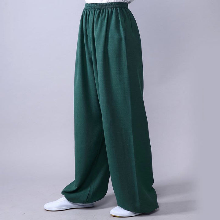 Pantalones de verano de Buddha Stones con cintura elástica para la práctica de Tai Chi y Qigong, de algodón y lino unisex - Verde mar claro - 3XL- APTO PARA US./ UK/AU/ EU- 2XL - image 12