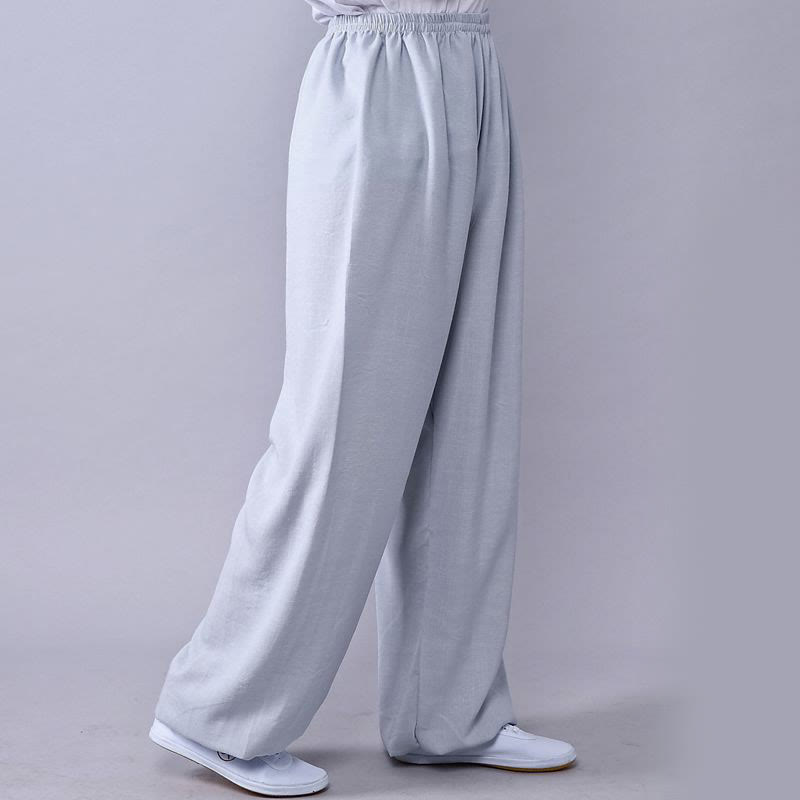 Pantalones de verano de Buddha Stones con cintura elástica para la práctica de Tai Chi y Qigong, de algodón y lino unisex - Gris claro - 3XL- APTO PARA US./ UK/AU/ EU- 2XL - image 14