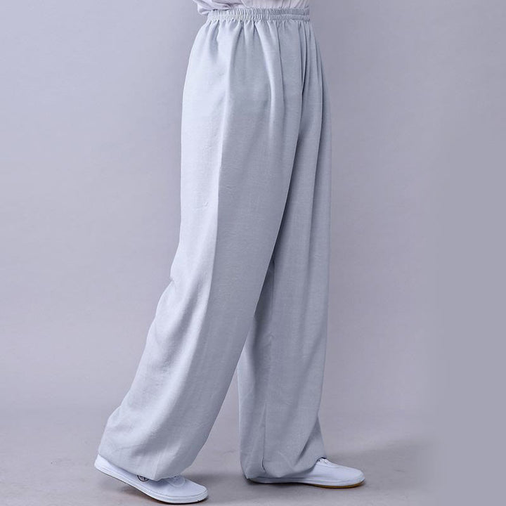 Pantalones de verano de Buddha Stones con cintura elástica para la práctica de Tai Chi y Qigong, de algodón y lino unisex - Gris claro - 3XL- APTO PARA US./ UK/AU/ EU- 2XL - image 14