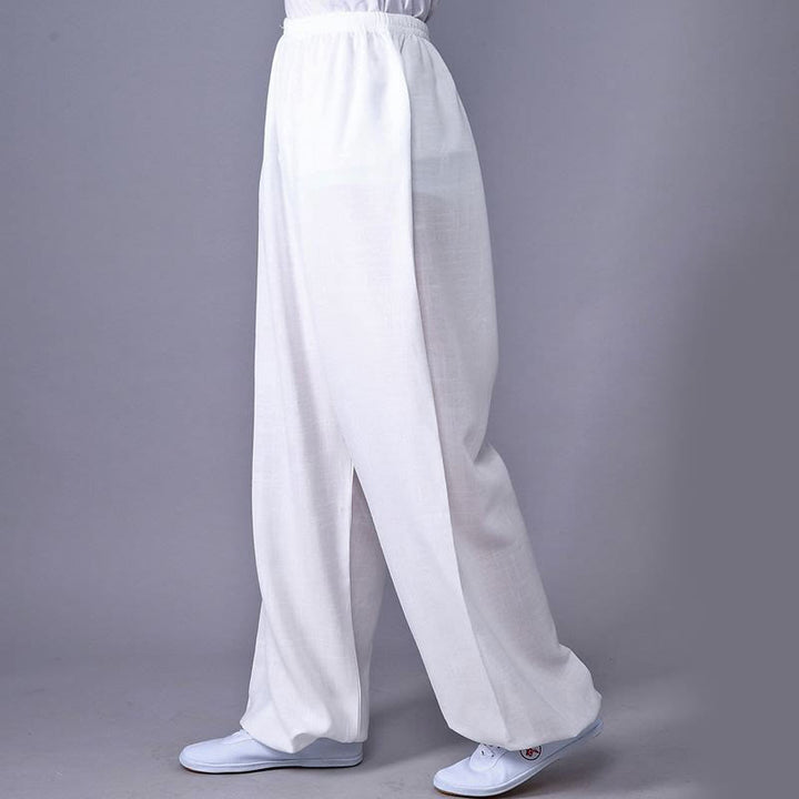 Pantalones de verano de Buddha Stones con cintura elástica para la práctica de Tai Chi y Qigong, de algodón y lino unisex - Blanco - 3XL- APTO PARA US. UK/ AU/UE - 2XL - image 17