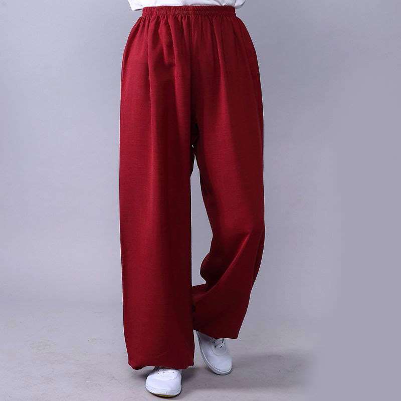 Pantalones de verano de Buddha Stones con cintura elástica para la práctica de Tai Chi y Qigong, de algodón y lino unisex - Carmesí - 3XL- APTO PARA US./ UK/AU/ EU- 2XL - image 19