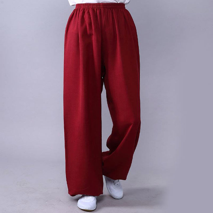 Pantalones de verano de Buddha Stones con cintura elástica para la práctica de Tai Chi y Qigong, de algodón y lino unisex - Carmesí - 3XL- APTO PARA US./ UK/AU/ EU- 2XL - image 19
